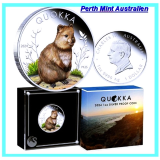 1 oz Australien QUOKKA 2024 Proof - Silber Farbig Color  - 1 $