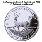 LETZE MÜNZEN* 1 oz Burundi 2025 BU - SPRINGBOCK -...