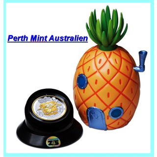 2 oz Tuvalu 2024 Proof - SPONGEBOB SCHWAMMKOPF Unterwasser Underwater - silber 2 AU$ - Perth Mint Edition