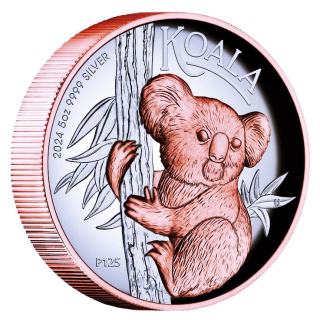 5 oz - KOALA 2024 ROSEGOLD - Australien 2024 Proof Silber Ultra High Relief 8 $