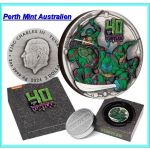 2 oz Tuvalu 2024 Antique  - 40 Jahre Teenage Mutant Ninja Turtles - Silber Antique High Relief - 2 $ - Perth Mint Edition