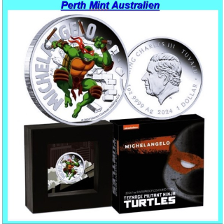 Kopie von 1 oz Tuvalu 2024 Proof - MICHELANGELO - Teenage Mutant Ninja Turtles - 1 AU$ - Perth Mint Edition      #1