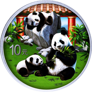 NEU* 30 g China PANDA 2025  COLOR - Pandafamilie im Chinesischen Garten - Silberpanda Farbig -10 Yuan