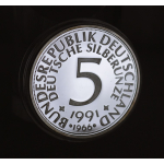 1 Unze Silber - DEUTSCHE SILBERUNZE 1991 Proof - Motiv der 5 Deutsche Mark aus 1966 - Silberadler