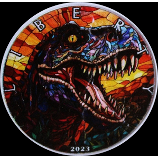 1 oz USA American Eagle 2023 - T-REX Tyrannosaurus Rex  -STAINED GLASS - Glasmalerei Edition - silber Color - EINZELSTÜCK !  Auflage 100 !