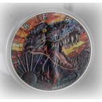 1 oz USA 2023 Color Stained Glass - T-REX & Bald Eagle - Glasmalerei Edition - silber Color - EINZELSTÜCK !  Auflage 100 !