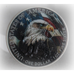 1 oz USA 2023 Color Stained Glass - T-REX & Bald Eagle - Glasmalerei Edition - silber Color - EINZELSTÜCK !  Auflage 100 !