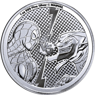 Letzte Münze* 1 oz Niue 2024 - SPIDER MAN vs GREEN GOBLIN - Silber BU 2 $ - Neue Serie Marvel Superhelden vs Superschurken 1.Ausgabe