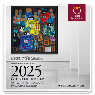 Österreich 3,88 Euro 2025 Kursmünzensatz - Friedensreich Hundertwasser  - Coin Card HGH Handgehoben