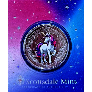 NEU* 1 oz Fiji 2024 Regenbogen Blossom - UNICORN - EINHORN - Silber Color Prooflike 2 NZS - Startmotiv
