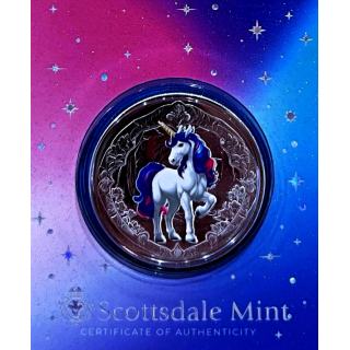 AURINUM*SUMMER*SALE** 1 oz Fiji 2024 AZUREA Ozeanblau - UNICORN - EINHORN - Silber Color Prooflike 2 NZS - Startmotiv