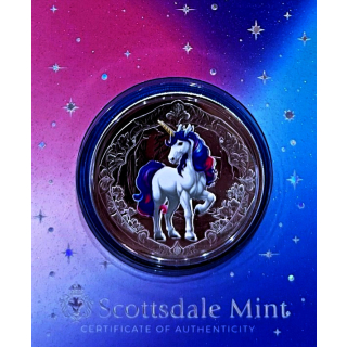 NEU* 1 oz Fiji 2024 AZUREA Ozeanblau - UNICORN - EINHORN - Silber Color Prooflike 2 NZS - Startmotiv