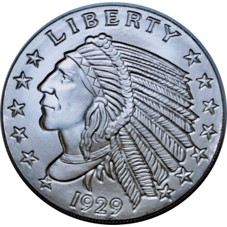 1/2 oz Silber Round - INDIANER & ADLER - INCUSE INDIAN & EAGLE - 1929er Nachprägung