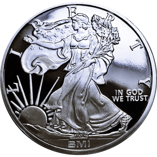 1 oz Silber Round - USA Walking Lady Liberty & Eagle - Freiheitsstatue & Adler -  Privy Mint Mark SI  - mit Sicherheitsmerkmal