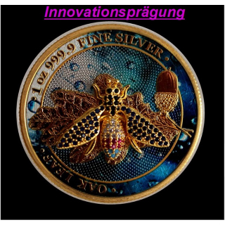 1 oz Germania 2019 Masterpiece Edition - 3-Dimensionale FLIEGE Bejeweled FLY  - Oak Leaf  Juwelenfliege  - Innovationsprägung