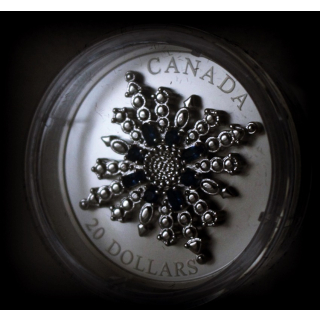 1 oz Kanada 2024 Proof - SNOWFLAKE SCHNEEFLOCKE - Winteredition Ultra High Relief - Rhodiniert > Königsblaue Glassteine  Limited Edition - 20 CA$