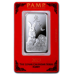 1 oz Silber LUNAR Motivbarren 2023 HASE - Jahr des Hasen - Rectangular Pamp Suisse Voin Card - Lunarserie Rounds + Barren