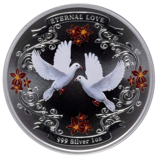 1 oz Niue 2011 Proof - EWIGE LIEBE - ETERNAL LOVE - Turtelnde Tauben - Silber 2 NZ$ - Serie Liebe