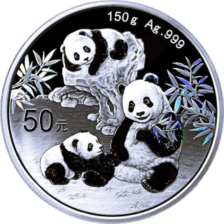 150 g Silber China Panda 2025 Proof - Regenbogeneffekt - Color - 50 Yuan