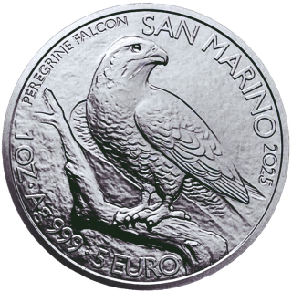 AURINUM*SUMMER*SALE** 1 oz Silber San Marino 5 Euro 2025 BU - WANDERFALKE  PREGRINE FALCON - 2. Bullionmünze aus San Marino !
