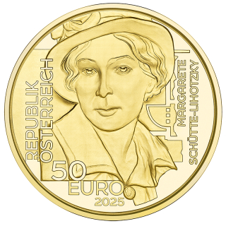 1/4 oz Gold Österreich 50 Euro 2025 Proof - Margarete Schütte-Lihotzky – Architektin  - Heimat Grosser Töchter