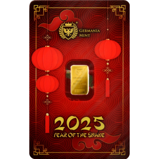 1 g Goldbarren 2025 JAHR der SCHLANGE Coin Card - Germania Mint - Year of the SNAKE - Goldbarren