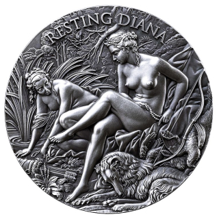 2 oz Kamerun 2025 Antique - RESTING DIANA - GÖTTIN der Jagd & Des Mondes - Himmlische Schönheiten - Serie Celestial Beauty - 2000 Francs