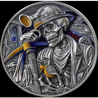 1 oz Ghana 2025 - MINENARBEITER MINER SKULL - Memento Mori - Silber Antique Finish - silber 5 Cedis - 2. Ausgabe