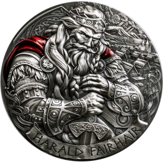 AURINUM*TOP*ANGEBOT* LETZTE* 2 oz Kamerun 2025 Antique - HARAD SCHÖNHAAR - HARALD FAIR HAIR - 1. König von Norwegen - Der Weg zu WALHALLA Wikinger (4) - silber Antique Finish - 2000 Francs - Serie Wikinger - AB LAGER !