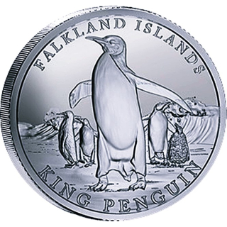 NEU* 1 oz Falklandinseln 2025 BU - KAISERPINGUIN - King Penguin - silber 2 Pfd. - Serie Falklandtiere 1. Münze