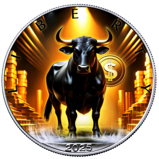 NEU* 1 oz USA 2025 - DOLLAR-BULLE $$ - Dollar vs Gold - Bullenmarkt - Börse - Bitcoin - Edition - American Eagle Liberty - Silber Color