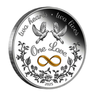 1 oz Australien 2025 Proof - ONE LOVE - EINE LIEBE ZWEI HERZEN ZWEI LEBEN - silber 1 AU$