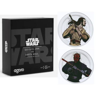 1 oz silber Medaillon 2024 Proof - STAR WARS Qui-Gon Jinn™ VS Darth Maul™ - Doppelseitiges Motiv - 3. Ausgabe Epische Kämpfe des Star Wars Universums