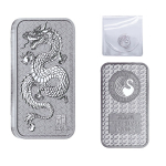 NEU* 1 Unze Silber Motivbarren 2024 - DRACHE DRAGON - Rechteckig - Rectangle - Serie Lunar Rechteckdrachen Perth Mint Australien - Folie