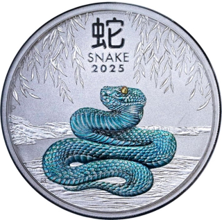 LETZTE** 1 oz Australien 2025 BU COLOR - SCHLANGE - JAHR der SCHLANGE - LUNAR Schlange -  1 AU$ - Silberschlange