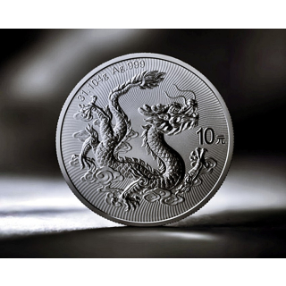 Lagerware* 1 oz China 2025 BU - Lunar DRACHE - JAHR des DRACHEN Tang Dynasty & Grosse Mauer - Erstausgabe der neuen China Lunarserie - Silber 10 Yuan - China Mint