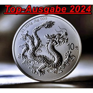 WIEDER*DA*Die Top-Münze des Jahres*  1 oz China 2025 BU - Lunar DRACHE - JAHR des DRACHEN Tang Dynasty & Grosse Mauer - Erstausgabe der neuen China Lunarserie - Silber 10 Yuan - China Mint
