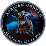 1 oz Silber Round 2025 COLOR -  ZOMBIE ELEFANT / ELEGAUNT -  ZOMBUCKS Zombie Apokalypse - Die Untoten der Kommenden Apokalypse Nr. 6 - 75 Zombucks - Echtbilder