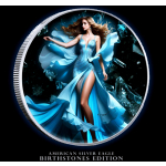 NEU** 1 oz USA American Liberty Eagle 2024 Aquamarin - Aquamarinesteinchen / Aquamarine Stone - Infinity Edition - silber Color - Doppelmotiv - Auflage 250 Einzelstück