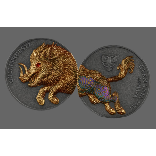 2 oz Germania Beasts 2025 EDITION - GULLINBURSTI - Ultra High Relief Ruthenium Gilded - UV-Effekt- Das Goldene Wildschwein des Gottes Freyr