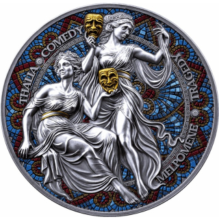 2 oz Kamerun 2025 Antique - MELPOMENE & THALIA - Die Neun Musen - Nine Muses - Mosaik-Effekt - 2000 Francs
