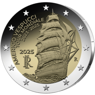 2 Euro Italien 2025 - Weltreise des Amerigo-Vespucci-Segelschulschiffes 2023-2025 - bankfrisch bfr.- Lieferung lose