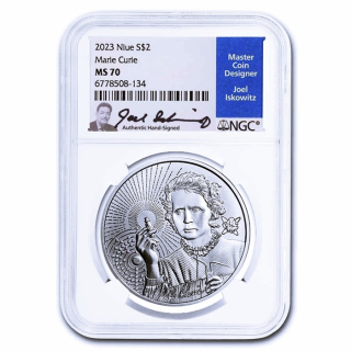 AURINUM*TOP*ANGEBOT** 1 oz Niue 2023 NGC- MS70- MARIE CURIE - Icons of Inspiration - NGC Grading Coin Card Card