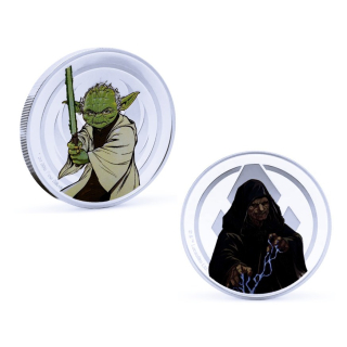 1 oz Medaillon 2025 Proof - STAR WARS Emperor Palpatine YODA vs. Sith-Lord Episches Lichtschwertduell - Doppelseitiges Motiv - Silber - Epische Kämpfe des Star Wars Universums