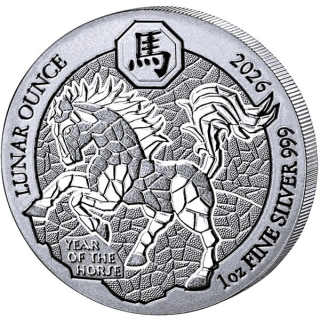 NEU* 1 oz Ruanda 2026 BU - PFERD - LUNAR OUNCE - JAHR des PFERDES - YEAR of the HORSE - Silber - Silberpferd - 50 RWF