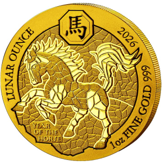 NEU* 1 oz Gold Ruanda 2026 BU - PFERD - LUNAR OUNCE - JAHR des PFERDES - YEAR of the HORSE - Goldpferd - 100 RWF