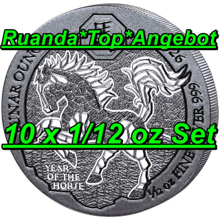 AURINUM*TOP*ANGEBOT* 10 x 1/12 oz Ruanda 2026 BU SET - PFERD - LUNAR OUNCE - JAHR des PFERDES - YEAR of the HORSE - Silber - Silberpferd - 10 RWF