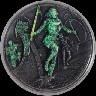 2 oz Niue 2021 Antique UV-Effekt  - FREYDIS Eiriksdottir Wikinger Kriegerin / Nordic Warrior - Silber Antique Finish - Serie Wikinger