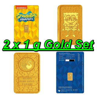 2 x  1 g Gold SET 2025 SpongeBob Schwammkopf - Bikini Bottom - Australien Perth Mint Edition - Coin Card