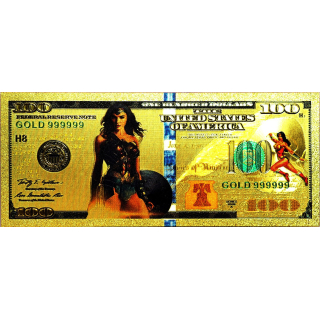 NEU ** Goldfolie - WONDER WOMAN - 24-Karat Vergoldung - Polycarbonat - $100 - DC Comics 24K Note Bill